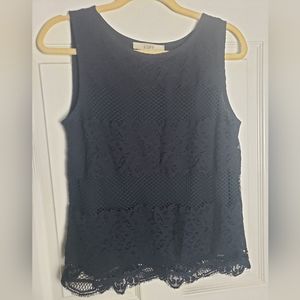 Loft Navy Lace Overlay Sleeveless Blouse